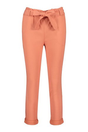 Tie Waist Super Skinny Stretch Trousers | boohoo peach