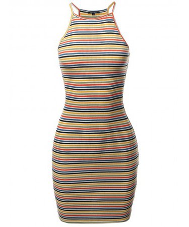 Women's Stripe Print High Neck Ribbed Body-Con Mini Dress - FashionOutfit.com