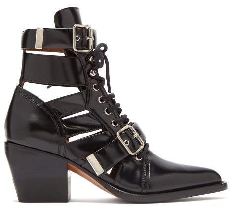 Rylee Cut Out Patent Leather Ankle Boots - Womens - Black