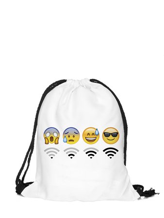 Emoticons & WiFi Print Drawstring Backpack