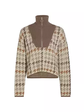 Shop Naadam Houndstooth Wool & Cashmere Quarter-Zip Sweater | Saks Fifth Avenue