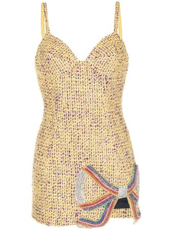 AREA Embroidered Crystal Bow Mini Dress - Farfetch