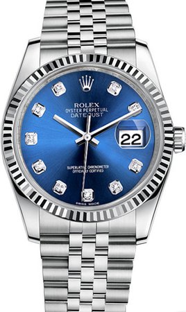 Rolex New Style Datejust Stainless Steel Fluted Bezel & Blue Diamond Dial on Jubilee Bracelet