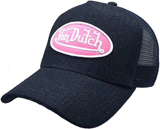 Von Dutch, VDHT110, Trucker Hat with Logo Patch Baseball Hat (Denim/Pink Patch) at Amazon Men’s Clothing store
