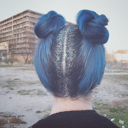 Blue Hair Space Buns