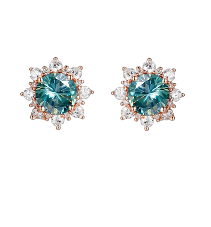 Green Blue Moissanite Earring-925 Sterling Silver-RoseGold Plated-Anniversary Gift-Engagement Gift-Silver Stud Earrings-Wedding Gift-For Her