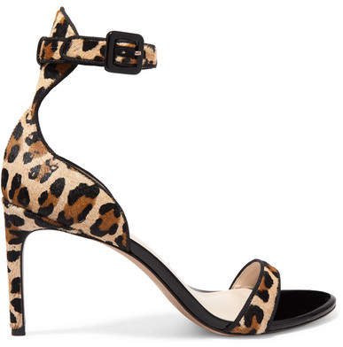 Nicole Leopard-print Calf Hair And Patent-leather Sandals - Leopard print