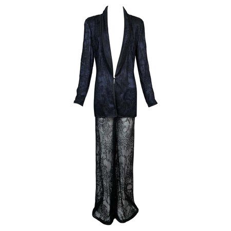 S/S 1998 Christian Dior John Galliano Sheer Black Lace Wide Leg Pant Suit For Sale at 1stDibs