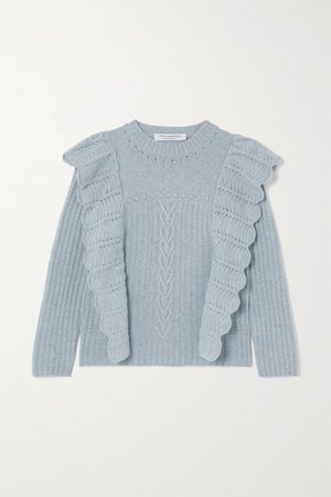Light blue Ruffled mélange cashmere and wool-blend sweater | Philosophy di Lorenzo Serafini | NET-A-PORTER