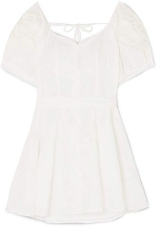 Embroidered Fil Coupé Ramie Mini Dress - White