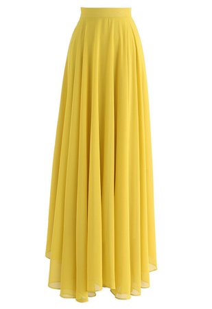 Timeless Favorite Chiffon Maxi Skirt in Mustard - Retro, Indie and Unique Fashion