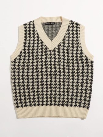 Houndstooth Cropped Sweater Vest | SHEIN USA