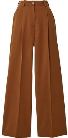 Twill Wide-leg Pants - Brown