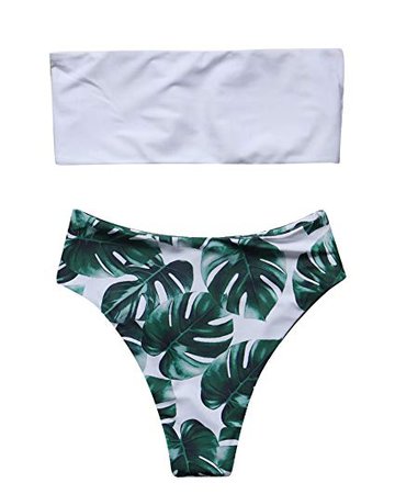 Amazon.com: RUUHEE Women High Cut Bandeau Tropical Leaf Printed Strapless Swimsuits Bikini Set: Gateway