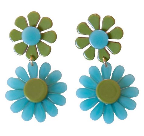 blue green daisy earrings
