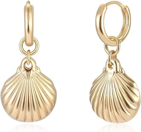 Amazon.com: MYEARS Women Clam Shell Earrings Gold Huggie Hoop Dangle Drop 14K Gold Filled Small Boho Beach Simple Delicate Handmade Hypoallergenic Jewelry Gift: Clothing, Shoes & Jewelry