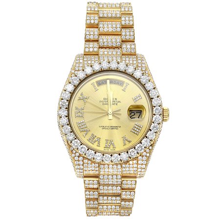 Custom Iced Out 18K Gold Rolex Oyster Perpetual Mens Diamond Watch 20ct