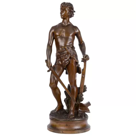 Art Nouveau Adrien Etienne Gaudez Farmer Warrior Bronze Sculpture : Solvang Antiques | Ruby Lane
