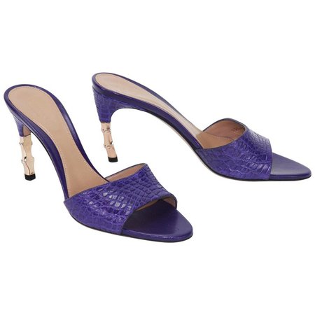 Tom Ford for Gucci Genuine Crocodile Purple Bamboo Heeled Shoes 6 B For Sale at 1stdibs