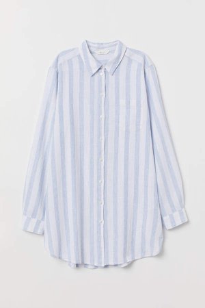 Long Linen-blend Shirt - Blue