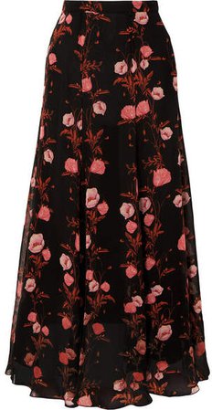 Floral-print Silk-georgette Maxi Skirt - Black