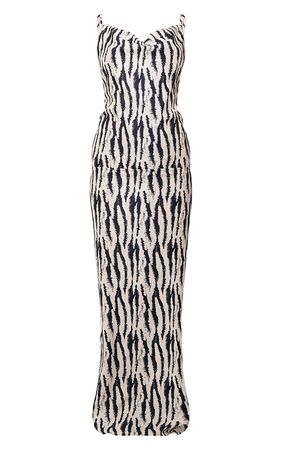 White Zebra Print Satin Cowl Neck Maxi Dress | PrettyLittleThing USA