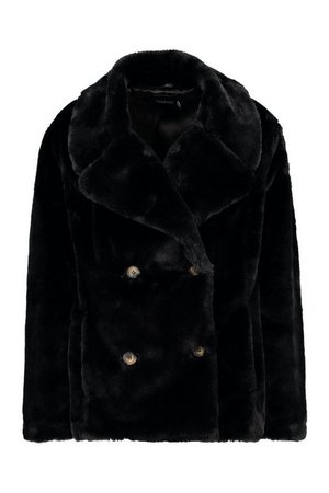 Double Breasted Faux Fur Coat | Boohoo black