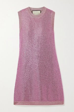 Baby pink Crystal-embellished metallic knitted mini dress | Gucci | NET-A-PORTER