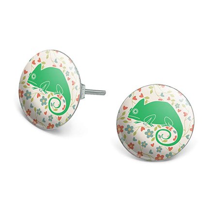 Amazon.com: GRAPHICS & MORE Chameleon Floral Wallpaper Novelty Silver Plated Stud Earrings: Jewelry