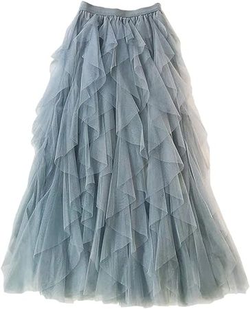 Women's Long A Line Tulle  Skirts Tiered Skirt Petticoat（One Size, Tulle Grey Blue at Amazon Women’s Clothing store