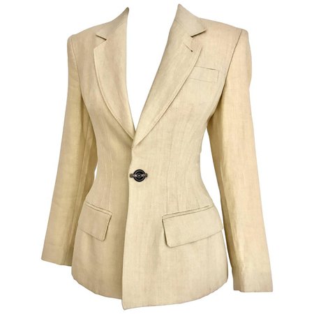 1980s Jean Paul Gaultier Creme Linen Fitted Blazer Jacket For Sale at 1stdibs