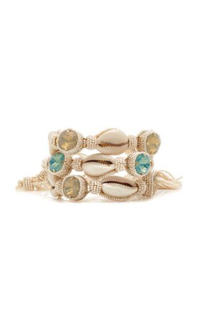 Set Of 3 Shell And Macrame Bracelets By Deepa Gurnani
