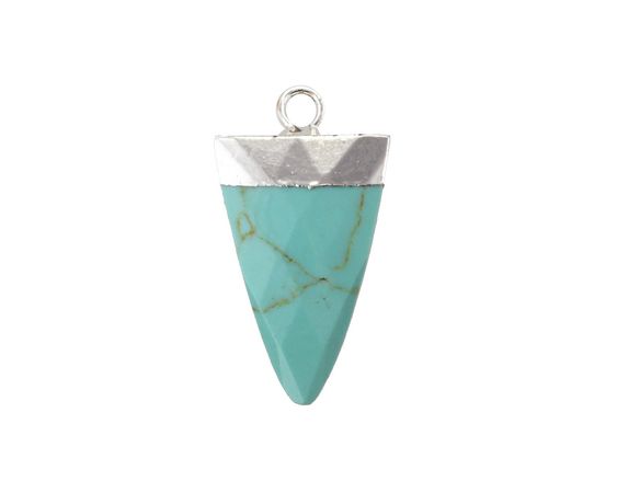 Turquoise (syn.) Faceted Triangle Pendant w/ Silver Finish 13x24mm - Lima Beads