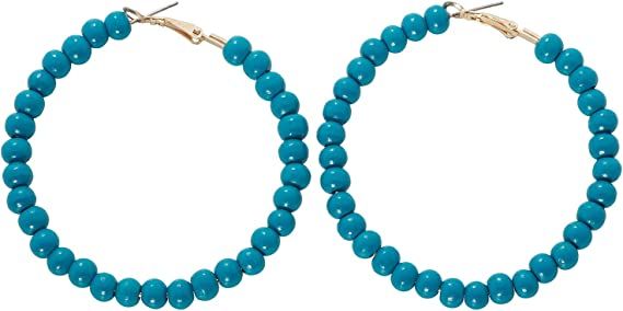 Amazon.com: COIRIS Wooden Beaded Hoop Big Earrings Bohemian Circle Round Bead Earrings Circle Drop Dangle Earrings Jewelry For Women Girls(ER1185-Teal): Clothing, Shoes & Jewelry