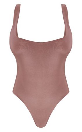 Mauve Second Skin Square Neck Sleeveless Thong Bodysuit | PrettyLittleThing