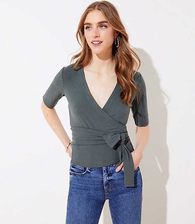 RIBBED WRAP CROPPED TEE