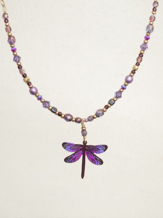 Dragonfly Dreams Beaded Necklace with niobium and glass beads. - Holly Yashi
