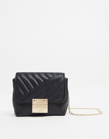 Lipsy mini quilted bag with gold chain strap in black | ASOS