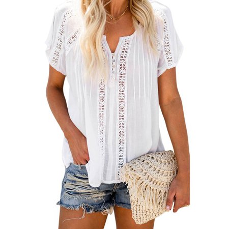 Listenwind Women's Summer Short Sleeve V-Neck Boho Tops Shirts Loose Casual Tee T-Shirt - Walmart.com