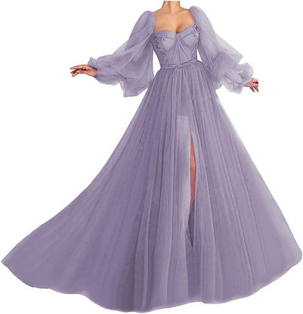 Puffy Sleeve Prom Dress Sweetheart Ball Gown A Line Tulle Wedding Formal Evening Gowns with Split Lavender Size 22 at Amazon Women’s Clothing store