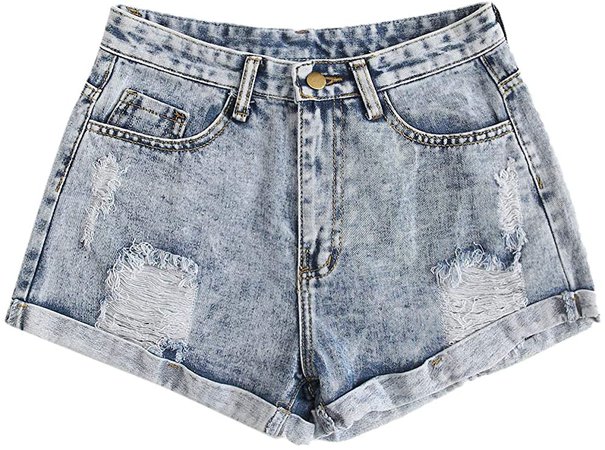 SweatyRocks Women's Retro High Waisted Rolled Denim Jean Shorts with Pockets at Amazon Women’s Clothing store