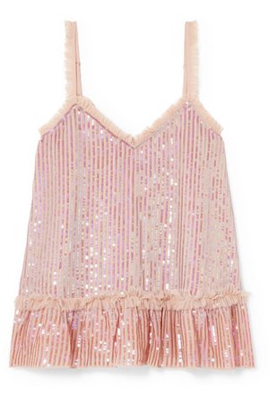 Needle & Thread | Tulle-trimmed sequined chiffon camisole | NET-A-PORTER.COM