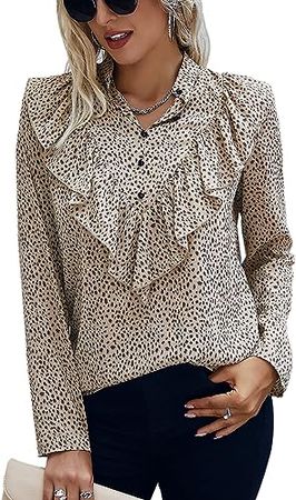Angashion Women's Tops Casual Floral Print Long Sleeve Ruffle Loose Babydoll Blouse Shirt Tunic Top at Amazon Women’s Clothing store