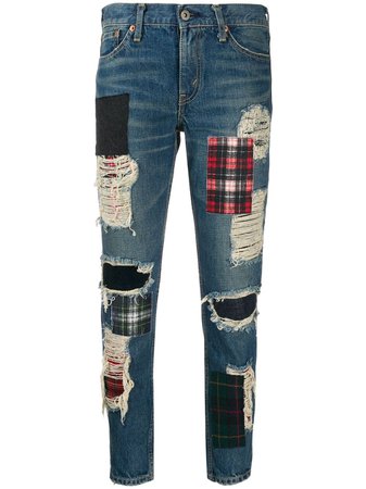 Junya Watanabe ripped patch jeans £728 - Buy Online - Mobile Friendly, Fast Delivery