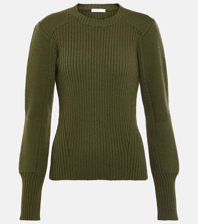 Ribbed Knit Wool Sweater in Green - Chloe | Mytheresa