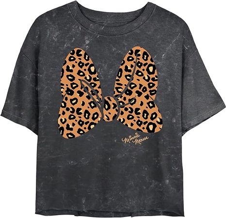 Disney Characters Animal Print Bow Women's Mineral Wash Short Sleeve Crop Tee, Black, X-Large at Amazon Women’s Clothing store