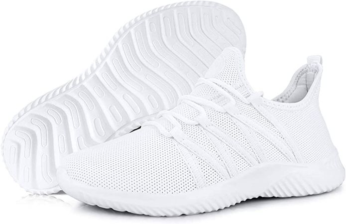 Amazon.com | Feethit Womens Slip On Running Shoes Non Slip Walking Shoes Lightweight Gym Fashion Sneakers All White Size 8 | Fashion Sneakers