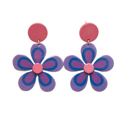 Flower power purple 60s inspired earrings retro hippie style | Etsy