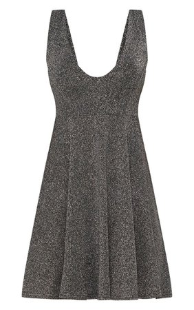 Silver Plunge Lurex Skater Dress | Dresses | PrettyLittleThing USA