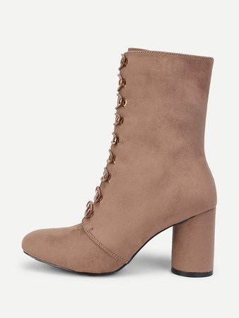 Pointed Toe Block Heeled Suede Boots